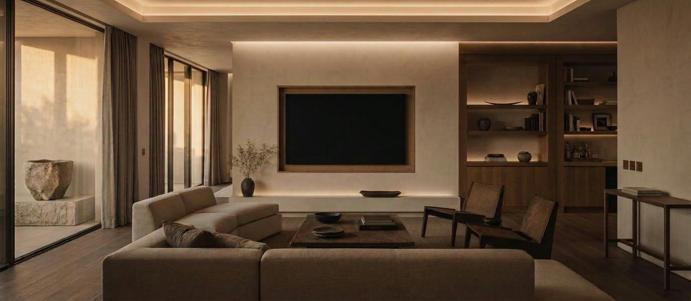 Flush media wall with integrated display and concealed technology